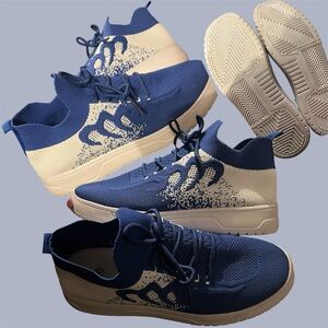 Blue and Cream Knit Sneakers